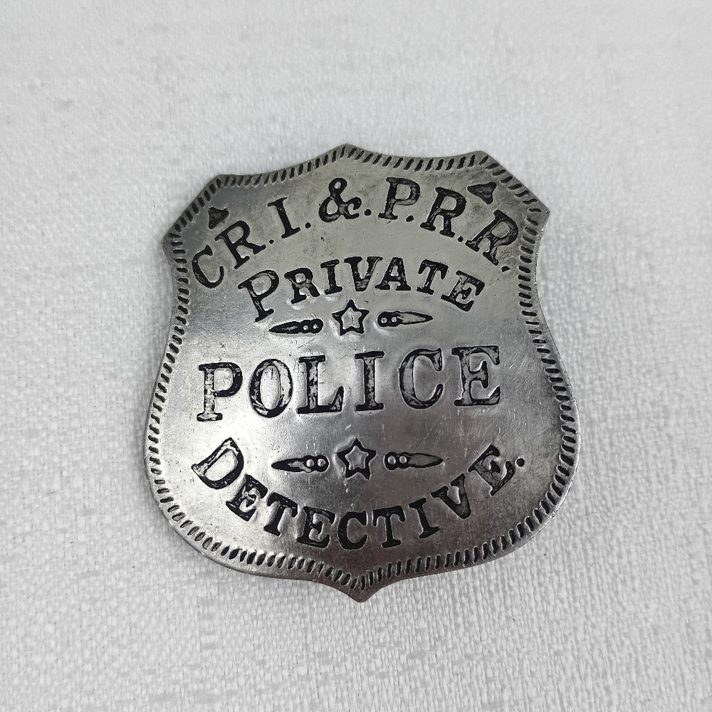 Antique RAILROAD PRIVATE POLICE DETECTIVE BADGE Rock Island Line SP Metal Train